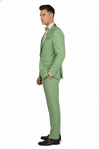 Men’s Mint Green Tuxedo – 2-Piece Formal Suit with Satin Shawl Lapel and Matching Bow Tie in  Sage Green