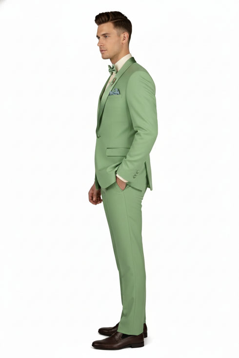 Men’s Mint Green Tuxedo – 2-Piece Formal Suit with Satin Shawl Lapel and Matching Bow Tie in  Sage Green