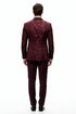 Men’s Burgundy Floral Jacquard Tuxedo Dinner Jacket – Paisley Velvet Lapel Formal Wear for Weddings and Prom
