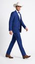 Men’s Blue Western Tuxedo Suit, 3 Piece Cowboy Formal Wedding Prom Suit with Satin Trim