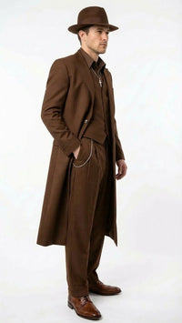 Men’s Brown 1920s Zoot Suit – Long Gangster Mafia Suit Vintage Three-Piece Costume Set Pachuco Style
