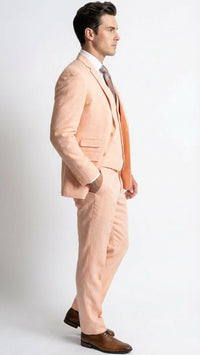 Men’s Light Peach 3 Piece Suit Set with Vest, Prom Wedding Dress Suit