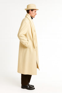 Men’s Long Cream Overcoat Wool Fabric in Ivory Off White Color Full length
