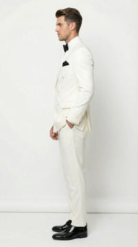 Men’s ivory Cream Double Breasted Suit – Classic Formal Tuxedo Style Suit for Weddings off White Color
