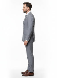 Mens Grey Tone on Tone Double-Breasted Suit – Classic Slim Fit 2 Piece Formal Business Gray Shadow Stripe