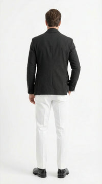 Men’s Black Seersucker Blazer – Textured Two-Button Notch Lapel Formal & Summer Sport Jacket in Black Tone-on-Tone Cotton Fabric