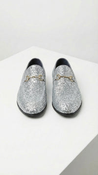 Men's Silver Gray Glitter Loafers | Sparkly Dress Shoes for Wedding, Prom, Party & Formal Events
