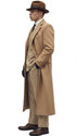 Men’s Cashmere & Wool Camel Beige Long Overcoat – Peaky Blinders Style Vintage Formal Coat + Suit + Hat Package