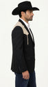 Men’s Black & Bone Tan Western Blazer – Cowboy Sport Coat with Suede Yoke for Rodeo, Ranch & Country Wear