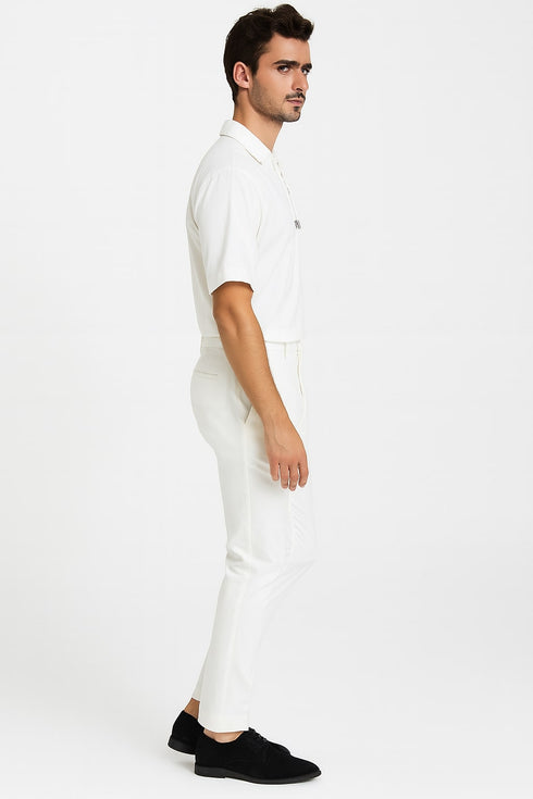 Men’s White Lace-Up Renaissance Shirt – Linen Fabric Short Sleeve Casual Pirate Peasant Top