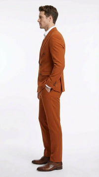 Vitali Brand Men’s Burnt Orange Double Breasted Suit – in Rust Brick Copper Color