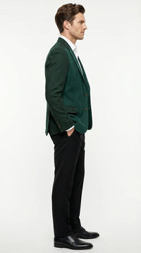 Zacchi Brand Men’s Dark Green Textured Blazer – Classic Single Button Sport Coat with Notch Lapel Formal Jacket