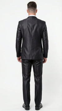 Men’s Black Three Piece Suit – Modern Fit 3PC Formal Suit with Vest for Weddings, Prom and Business Events Sharkskin Shiny Fabric