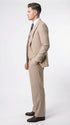 Men’s Beige tan Checkered Three Piece Suit with Classic Fit Wide Leg Pleated Pants by Rossiman khaki color