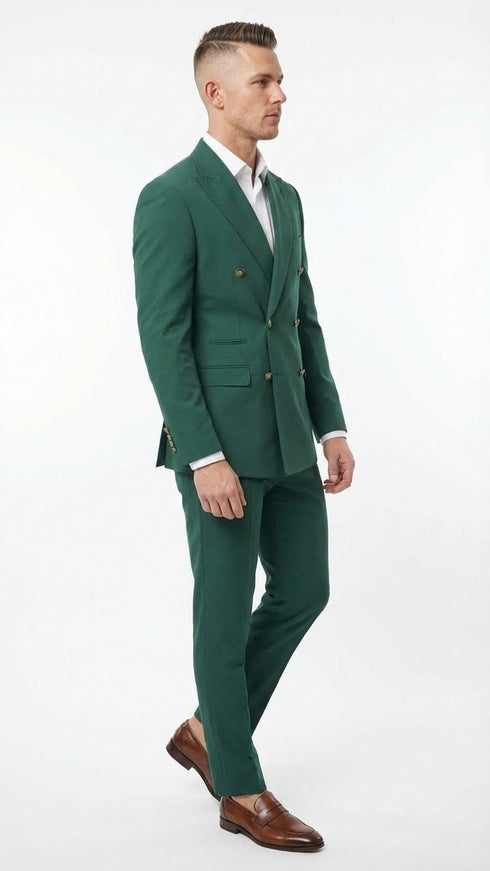 Vitali Brand Men’s Emerald Green Double Breasted Suit – Modern Fit Side Vented