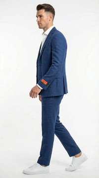 Mens Enzo Tovare Denim Blue Linen Summer Suit – Breathable Two Piece Suit for Wedding, Business, Travel