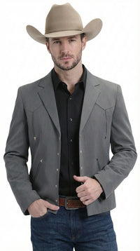 Mens Charcoal Gray Western Blazer – Cowboy Style Casual Jacket Classic Country Western Sport Coat