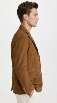 Men’s Camel Brown Suede Leather Blazer – Classic Two Button Suede Sport Coat