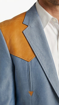 Men’s Sky Blue and Gold Western Cowboy Blazer – Classic Country Style Jacket, Vintage  in Steel blue Color