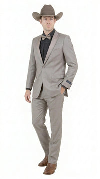 Men’s Light Taupe Western Tuxedo Suit – Cowboy Style Formal Blazer and Pants Outfit in Khaki Tan Light Brown Color