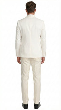 Men’s Ivory Paisley Tuxedo Suit 3 Piece – One Button Vested Satin Formal Suit for Wedding in Off white Cream Color