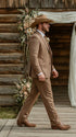 Men’s Light Brown Western 3 Piece Suit – Classic Country Style Blazer Vest Pants Set, Formal Cowboy Suit Toast