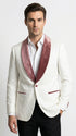 Men’s Ivory and Rose gold Floral Blazer – Elegant Shawl Lapel Formal Blazer Jacket for Wedding, Party, Prom
