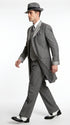 Men’s Grey Pinstripe 1920s Gangster 3 Piece Suit, Contrast Lapel Vintage Formal Suit for Parties, Prom, Weddings, and Theme Events
