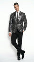 Men’s Black and Charcoal Gray Snakeskin Print Blazer, Animial Exotic Skin Alligator Crocodile Texture