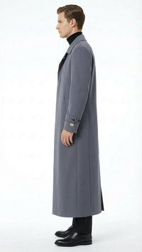 Men’s Full-Length Charcoal Grey Overcoat – Premium Microfiber Blend Long Dress Coat for Winter and Formal Wear in Gray Color