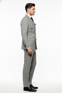 Men’s Grey and Black Pinstripe Double-Breasted Suit – 1920s Gangster Vintage Looking suit By Rossiman
