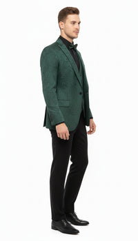 Men’s Emerald Green Paisley Tuxedo 3-Piece Suit – Slim Fit Formal Blazer, Vest, and Pants for Weddings, Proms