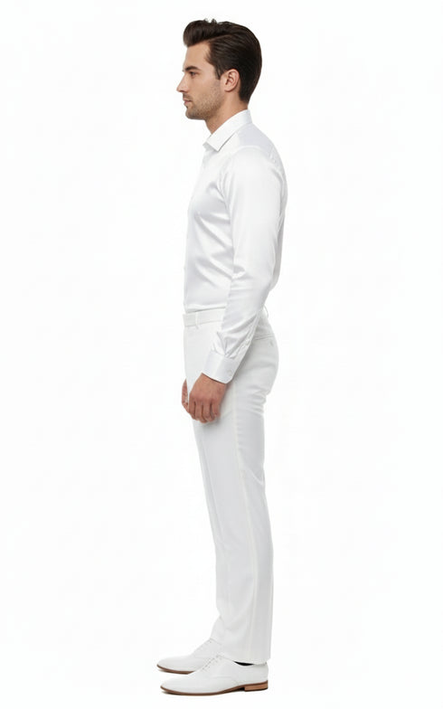 Men’s White Satin Dress Shirt – Classic Long Sleeve Formal Shirt for Weddings, Parties, and Business Wear