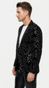 Men’s Black Velvet Sequin Swirl Dinner Jacket – Blazer Paisley Sparkly