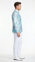 Men’s Light Blue Floral Jacquard Tuxedo Jacket with Matching Bow Tie | Formal Prom Wedding Blazer + Bowtie Turqoise Aqua Color