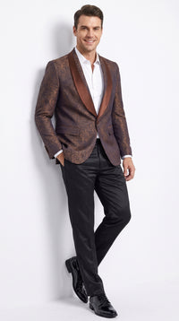 Men’s Light Brown Paisley Tuxedo Jacket, Wedding Prom Dinner Blazer with Satin Shawl Lapel