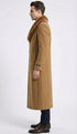 Men's Camel Brown Long Overcoat with Faux Fur Collar, Classic Winter Topcoat for Formal and Business Wear