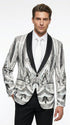 Men’s White and Black Patterned Tuxedo Blazer – Luxury Designer Dinner Jacket for Wedding, Prom and Formal Events New Year Christmas Holiday