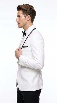 Men’s White Tuxedo Jacket – Black Trim Shawl Lapel Formal Dinner Blazer for Weddings, Prom Wedding Blazer Modern fit