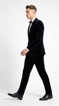 Men’s Black Velvet 2-Piece Suit – Notch Lapel Wedding, Prom and Formal Evening Suit