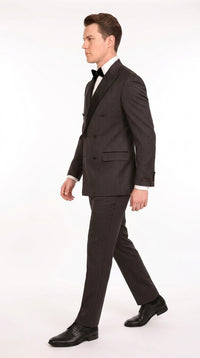 Men’s Black Shadow Pinstripe Double-Breasted Tuxedo Tone on Tone Formal Wedding  Suit Modern Fit 1920s Style