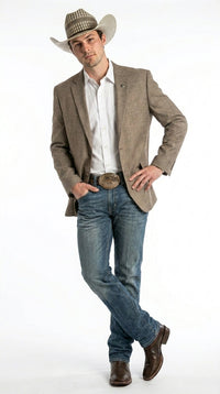 Men’s Dark Tan Taupe Light Brown Western Cowboy Blazer – Classic Country Style Jacket for Wedding, Casual Country Jacket Textured