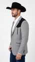 Men’s Grey Western Blazer with Black Suede Yoke – Cowboy Sport Coat for Rodeo, Country Wedding & Ranch Wear