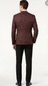 Men’s Burgundy Paisley Blazer Sport Coat – Velvet Dinner Jacket floral in Maroon Wine Color Ultra Slim Fit Smoking Jacket