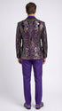 Mens Mardi Gra Black and Purple and Gold Sequin Tuxedo Jacket Set – Designer with Floral Pattern Jacket Formal Wedding Party Wear Bowtie