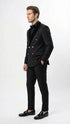Men’s Black Double Breasted Tuxedo Suit – Luxury Formal Dinner Jacket Gold Buttons Velvet Lapel
