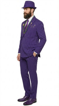Men’s Purple Pinstripe Mardi Gras Suit | Classic Double Breasted Formal Carnival Suit