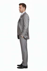 Men’s Light Gray 3-Piece Modern Fit Suit with Vest – Classic Formal Business and Wedding Attire