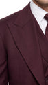 Tiglio Rosso Men’s Burgundy Wool Suit – Classic Fit Big Lapel Suit with Wide Leg Pleated Pants & Side Vents