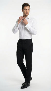 Mens White Herringbone Shadow and Tone on Tone Dress Shirt – Classic Formal Wedding